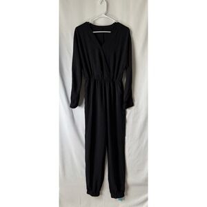 NWT Black Long Sleeve Jumpsuit Size Small Elastic Waist V-Neck Casual Minimalist